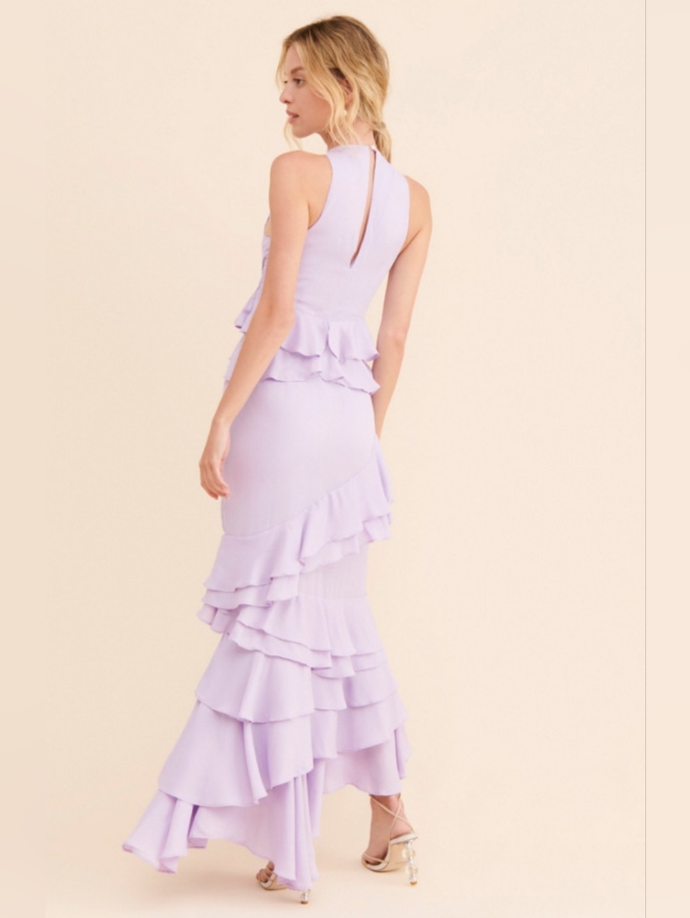Anthropologie Let Me Be Femme Ruffled Lavender V-Neck Maxi Dress Size M - Picture 3 of 15